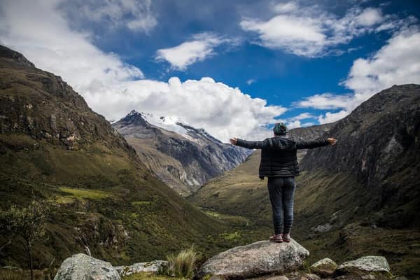 Glacier valley and snow-capped peak along the Salkantay Trek route